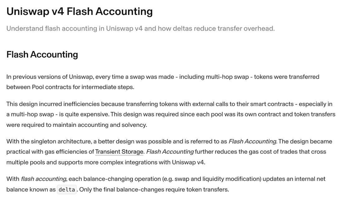 The opening of the Uniswap v4 Flash Accounting docs page: its title, summary and first paragraphs